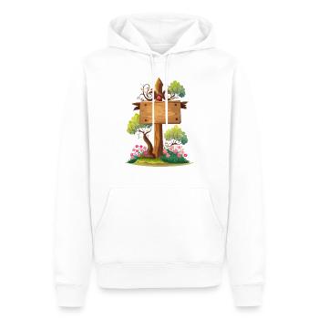 Panneau de signalisation en bois avec des arbres et des fleurs - Sweat à capuche Premium bio Homme - blanc - Devant - Nico (187cm)