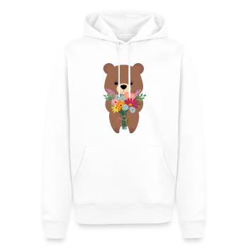 Bear with bouquet of flowers - Men’s Premium Organic Hoodie - white - Front - Nico (187cm)