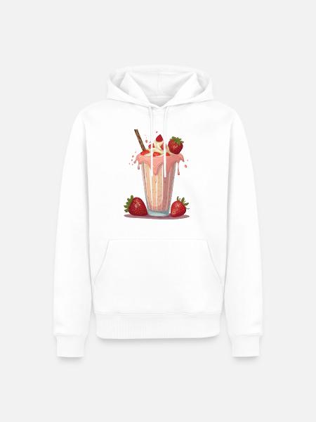 Milchshake mit Erdbeeren - Männer Premium Bio Hoodie - Weiß