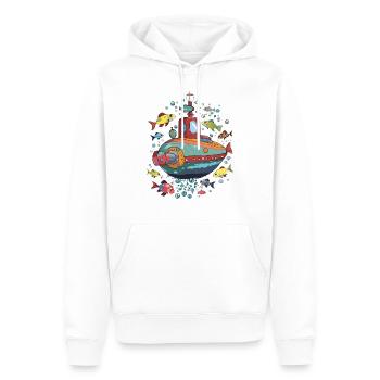 Sous-marin et poisson - Sweat à capuche Premium bio Homme - blanc - Devant - Nico (187cm)