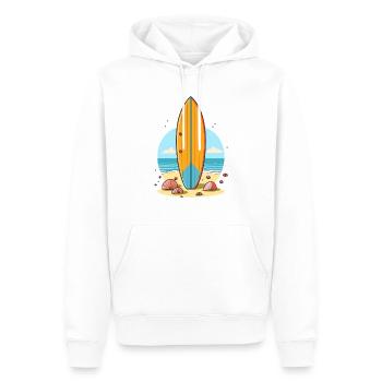 Planche de surf sur la plage avec des coquillages - Sweat à capuche Premium bio Homme - blanc - Devant - Nico (187cm)