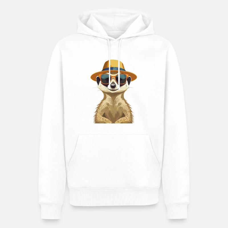 Erdmännchen mit Sonnenbrille und Sonnenhut - Männer Premium Bio Hoodie - Weiß