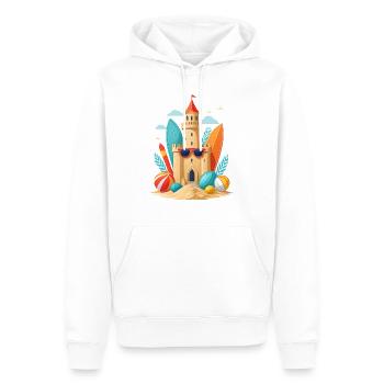Summer holiday on the beach with sandcastle and surfboard - Men’s Premium Organic Hoodie - white - Front - Nico (187cm)