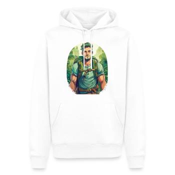 Ein Abenteurer auf Abenteuerreise - Männer Premium Bio Hoodie - Weiß - Vorne - Nico (187cm)
