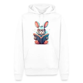 Ein Hase mit Brille liest ein Buch – Schulanfang - Männer Premium Bio Hoodie - Weiß - Vorne - Nico (187cm)