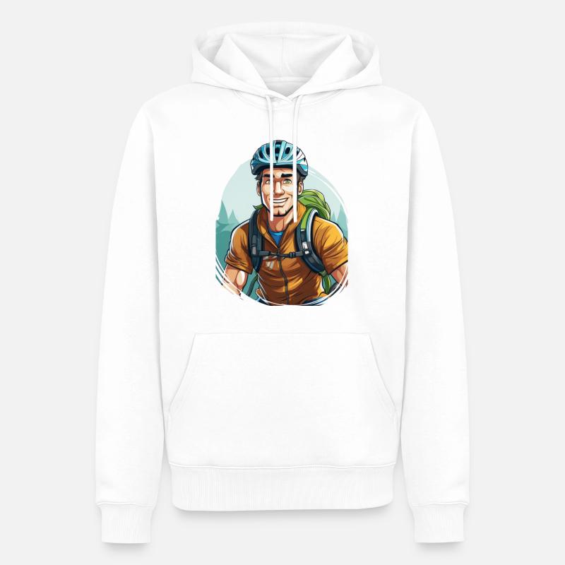 Un cycliste avec un sac à dos - Sweat à capuche Premium bio Homme - blanc