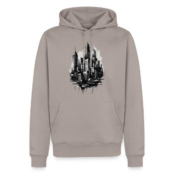 Black city in grunge style - Men’s Premium Organic Hoodie - taupe - Front - Nico (187cm)