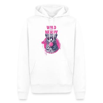 Léopard avec lunettes de soleil et chewing-gum rose - Sweat à capuche Premium bio Homme - blanc - Devant - Nico (187cm)