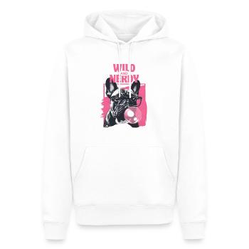 Französische Bulldogge mit Brille und Kaugummi - Männer Premium Bio Hoodie - Weiß - Vorne - Nico (187cm)