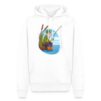 Ein Angler sitzt gemütlich am See und angelt - Männer Premium Bio Hoodie - Weiß - Vorne - Nico (187cm)