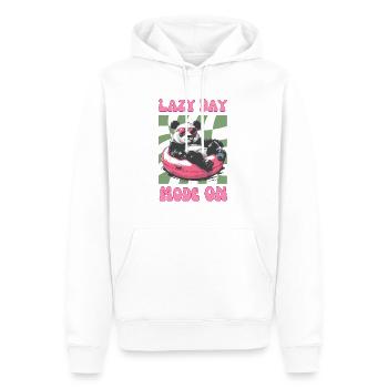 Panda mit Sonnenbrille im pinken Schwimmreifen - Männer Premium Bio Hoodie - Weiß - Vorne - Nico (187cm)