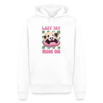 Panda mit Sonnenbrille im pinken Schwimmreifen - Männer Premium Bio Hoodie - Weiß - Vorne - Nico (187cm)