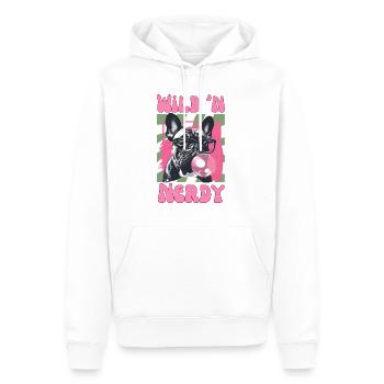 Französische Bulldogge mit Brille und Kaugummi - Männer Premium Bio Hoodie - Weiß - Vorne - Nico (187cm)