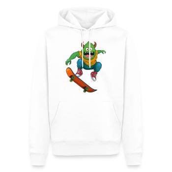 Monster mit Skateboard – Geschenk für Skater - Männer Premium Bio Hoodie - Weiß - Vorne - Nico (187cm)