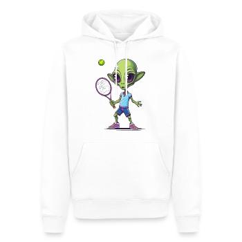 Tennis Spelende Alien – Gift Tennisser - Mannen Premium Bio hoodie - wit - Voor - Nico (187cm)