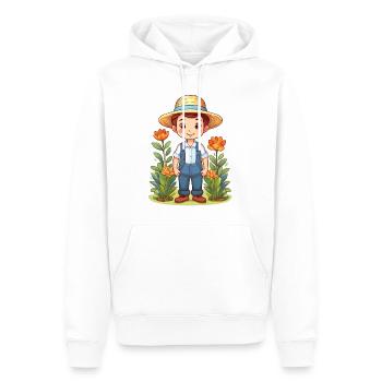 Gärtner mit Strohhut in seinem Garten - Männer Premium Bio Hoodie - Weiß - Vorne - Nico (187cm)