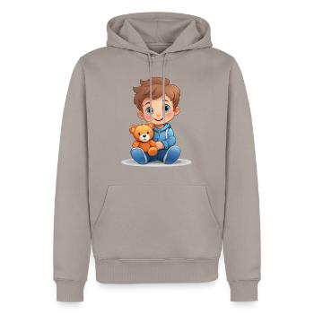 Bambin avec son ours en peluche - Sweat à capuche Premium bio Homme - taupe - Devant - Nico (187cm)