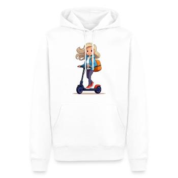 Femme conduisant un scooter électrique - Sweat à capuche Premium bio Homme - blanc - Devant - Nico (187cm)