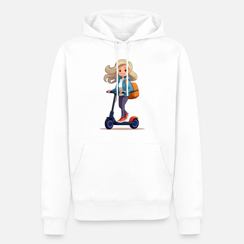 Frau fährt mit einem E-Roller - Männer Premium Bio Hoodie - Weiß
