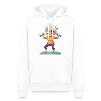 Granny doing fitness exercises - Men’s Premium Organic Hoodie - white - Front - Nico (187cm)