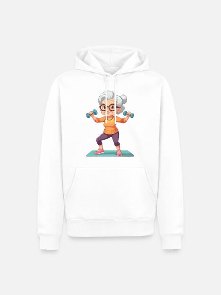 Nonna che fa esercizi di fitness - Felpa con cappuccio ecologica premium da uomo - bianco