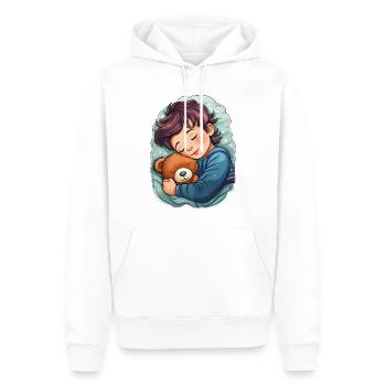 Enfant endormi avec ours en peluche - Sweat à capuche Premium bio Homme - blanc - Devant - Nico (187cm)