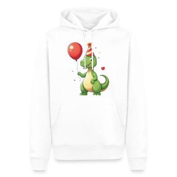 Dinosaur with balloon celebrates birthday - Men’s Premium Organic Hoodie - white - Front - Nico (187cm)