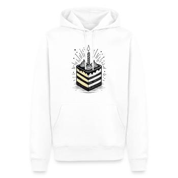 Morceau de gâteau avec une bougie pour l’anniversaire - Sweat à capuche Premium bio Homme - blanc - Devant - Nico (187cm)