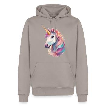 Licorne peinte - Sweat à capuche Premium bio Homme - taupe - Devant - Nico (187cm)