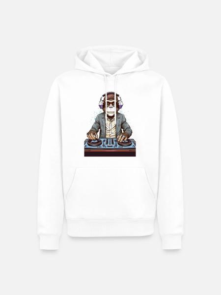 Un singe en DJ – Soirée insolite ! - Sweat à capuche Premium bio Homme - blanc
