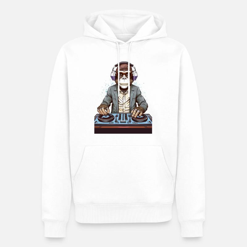 Un singe en DJ – Soirée insolite ! - Sweat à capuche Premium bio Homme - blanc