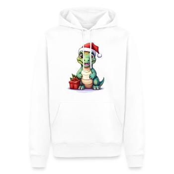 Dinosaur celebrates Christmas with gift - Men’s Premium Organic Hoodie - white - Front - Nico (187cm)