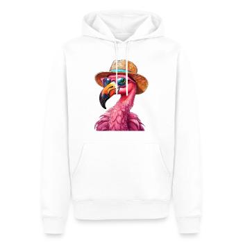 Flamant rose avec lunettes de soleil et chapeau de paille en été - Sweat à capuche Premium bio Homme - blanc - Devant - Nico (187cm)