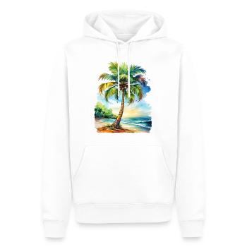 Watercolor: Palm tree on the beach - Men’s Premium Organic Hoodie - white - Front - Nico (187cm)