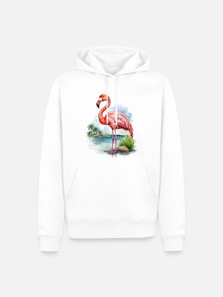 Flamingo Watercolor Illustration - Men’s Premium Organic Hoodie - white