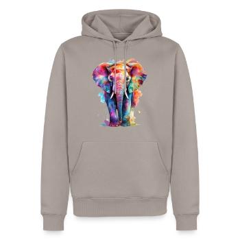A colorful elephant - Men’s Premium Organic Hoodie - taupe - Front - Nico (187cm)