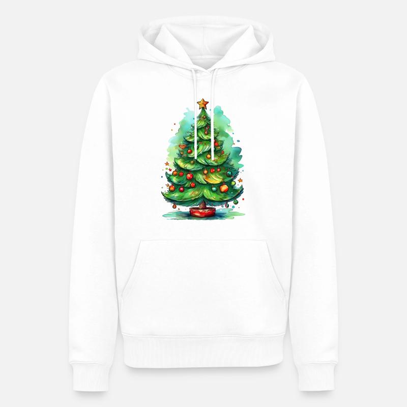 Weihnachten – Weihnachtsbaum Aquarell Illustration - Männer Premium Bio Hoodie - Weiß