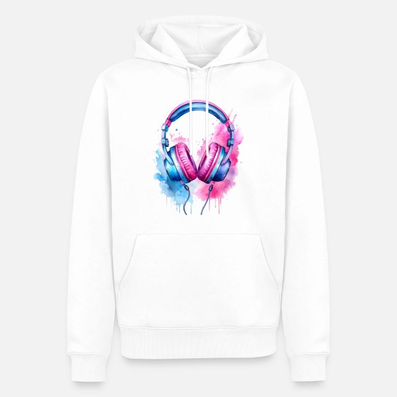 Musique via un casque - Sweat à capuche Premium bio Homme - blanc