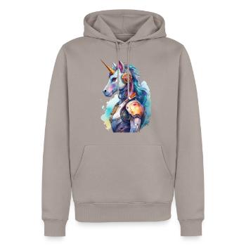 Femme Licorne Futuriste - Sweat à capuche Premium bio Homme - taupe - Devant - Nico (187cm)