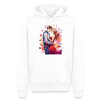 Valentinstag – Junges Paar in zärtlicher Umarmung - Männer Premium Bio Hoodie - Weiß - Vorne - Nico (187cm)
