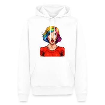 Verrückte, erstaunte, junge Frau - Männer Premium Bio Hoodie - Weiß - Vorne - Nico (187cm)