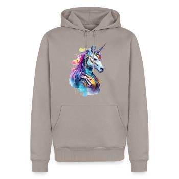 Licorne futuriste - Sweat à capuche Premium bio Homme - taupe - Devant - Nico (187cm)