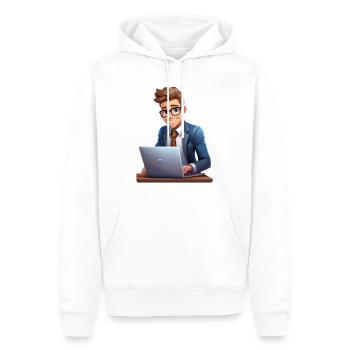 Office employee working on laptop - Men’s Premium Organic Hoodie - white - Front - Nico (187cm)