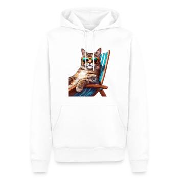Cat with sunglasses on deck chair on beach - Men’s Premium Organic Hoodie - white - Front - Nico (187cm)