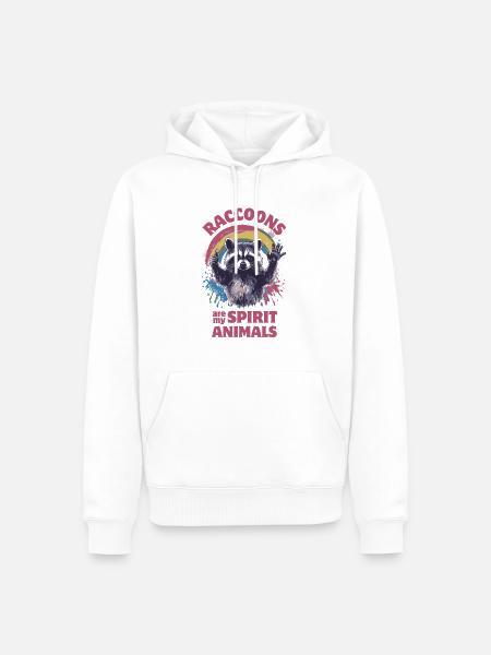 Waschbär Farbkleckse Regenbogen - Männer Premium Bio Hoodie - Weiß
