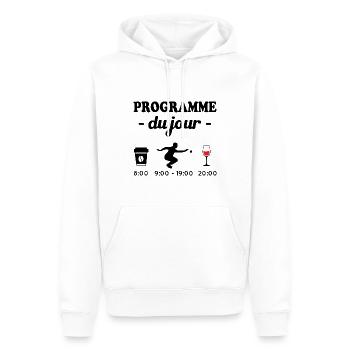 Pétanque le programme, Programme du jour pétanque - Sweat à capuche Premium bio Homme - blanc - Devant - Nico (187cm)