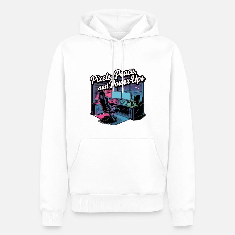 Pixels, Peace & Power-Ups – Gaming-Setup - Männer Premium Bio Hoodie - Weiß