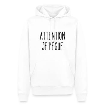 attention je pègue - Sweat à capuche Premium bio Homme - blanc - Devant - Nico (187cm)