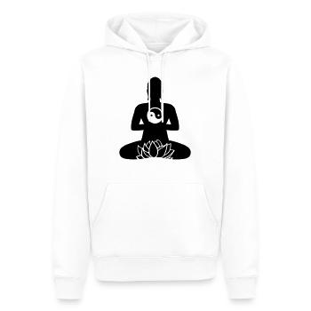 BUDDHA 01e | Lotus & Yin Yang - Männer Premium Bio Hoodie - Weiß - Vorne - Nico (187cm)