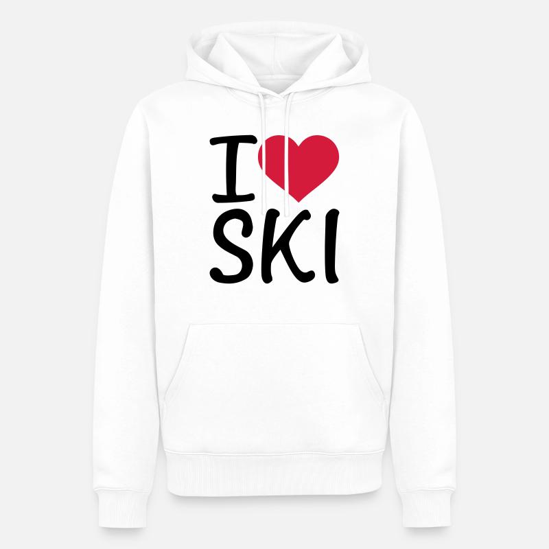 I love Ski - Sweat à capuche Premium bio Homme - blanc